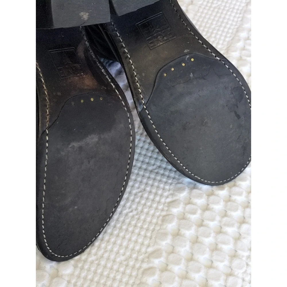 FRYE Carmen X Stitch Leather Heeled Ankle Boots Size 7 B Black Pull On